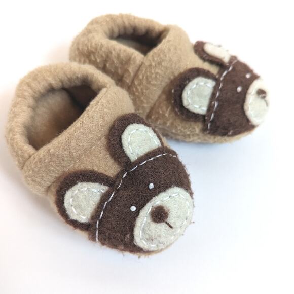 Etsy Slippers Baby Size 0-3m Custom Brown Bear Face Fleece - Picture 1 of 4